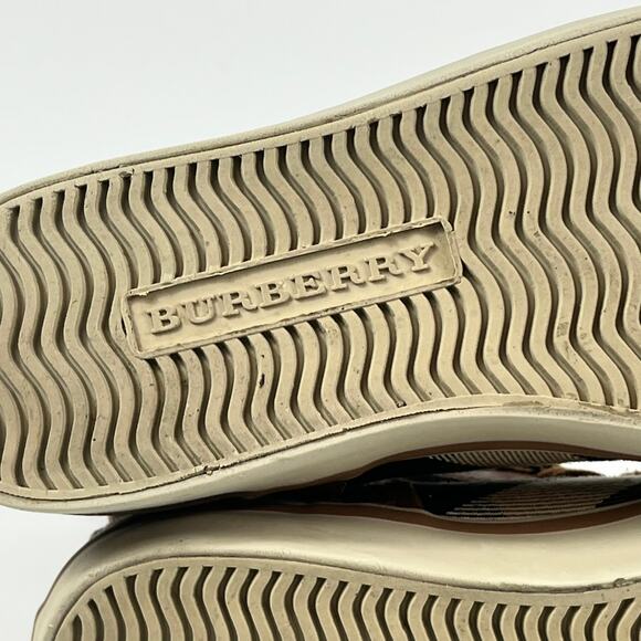 Burberry Kids Sz 2 (33) Nova Check High Top Sneakers Brown Tan Canvas Leather - Picture 8 of 11
